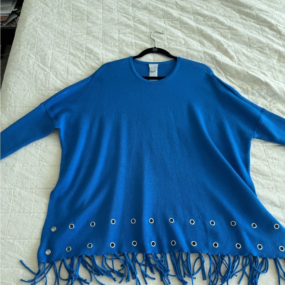 Chico's Blue Embellished Sweater Poncho Size S/M